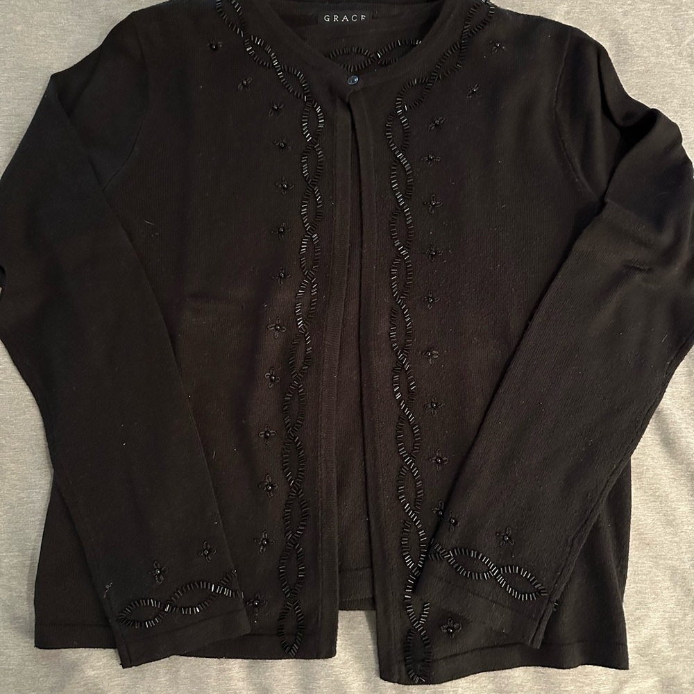 Grace Black Beaded Cardigan Sweater